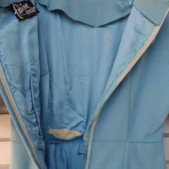 Vintage 60s Dress 36" Bust 28.5" Waist Blue Knit Fashion Wear Toronto - Picture 14 of 16